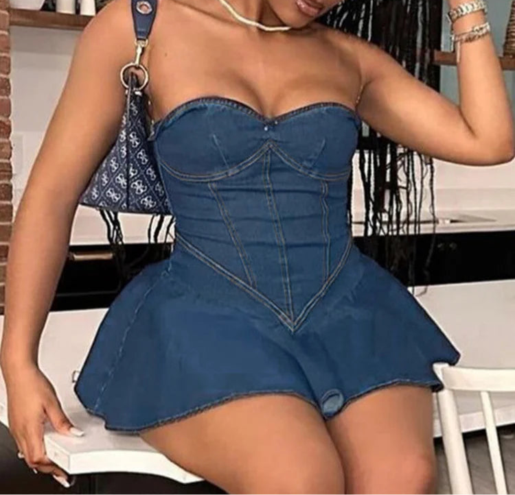 Denim Strapless Sexy Dress