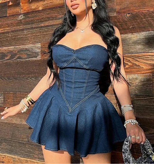 Denim Strapless Sexy Dress