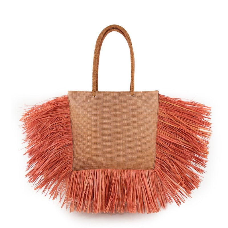 Summer raffia fringe bag straw woven bag