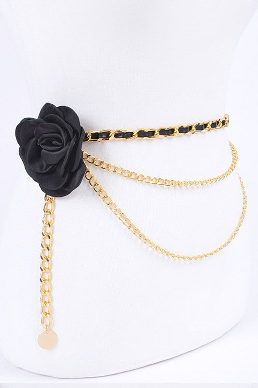 Plus Size Satin Flower Iconic Chain Belt