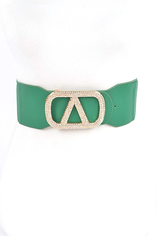 Plus Size Crystal Logo Buckle Elastic Belt