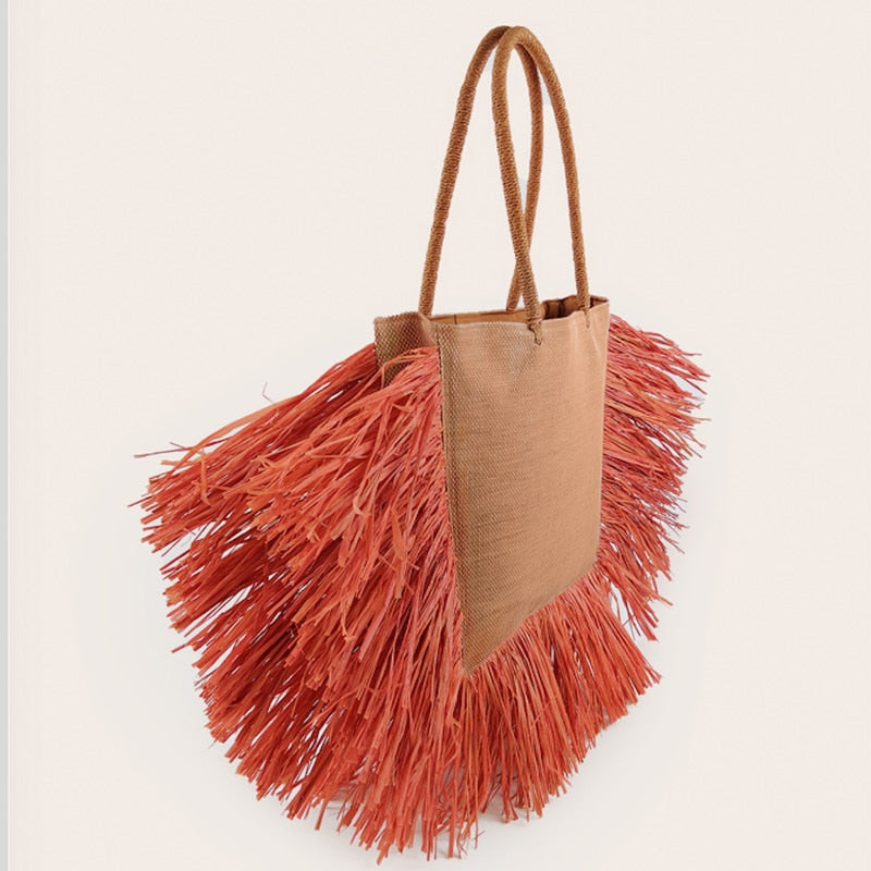 Summer raffia fringe bag straw woven bag