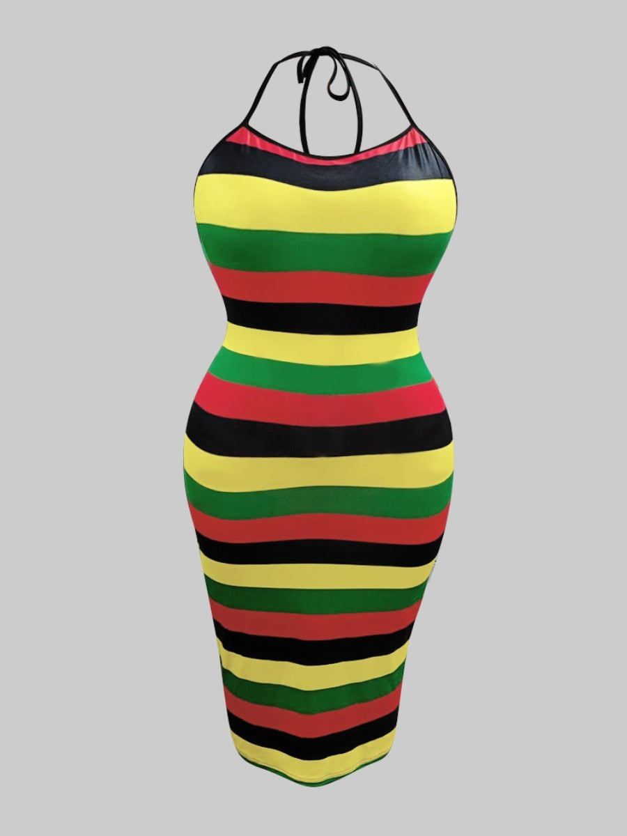 European And American Spring And Summer Rainbow Bar Sexy Suspender Dress