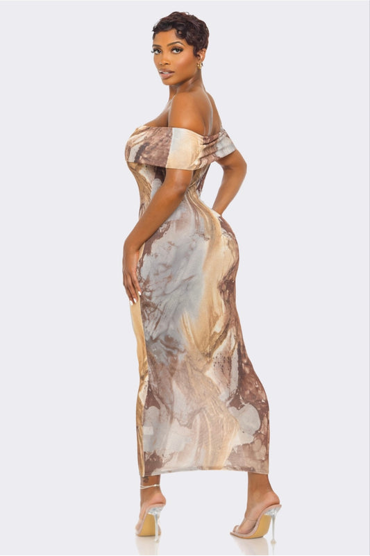 Marble off the shoulder maxi dress