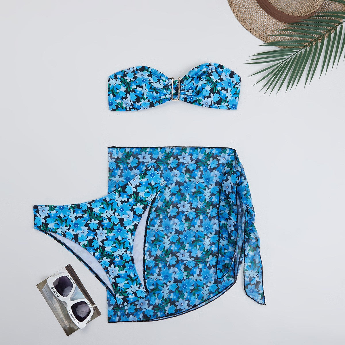 Swimwear Women's Split Metal U-shaped Three-piece Set