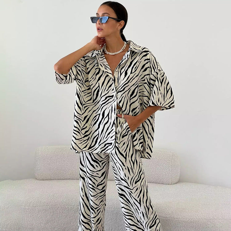 Fashion Satin Zebra Striped Suit