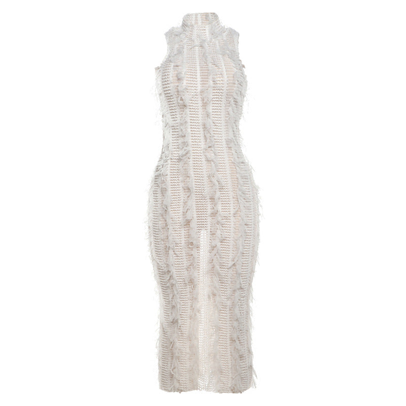 Sexy Tassel See-through Slim-fit Elegant Sheer Mesh Dress