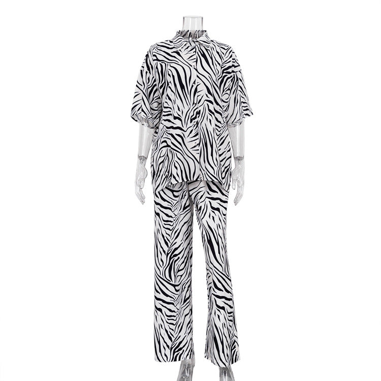 Fashion Satin Zebra Striped Suit