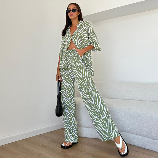 Fashion Satin Zebra Striped Suit