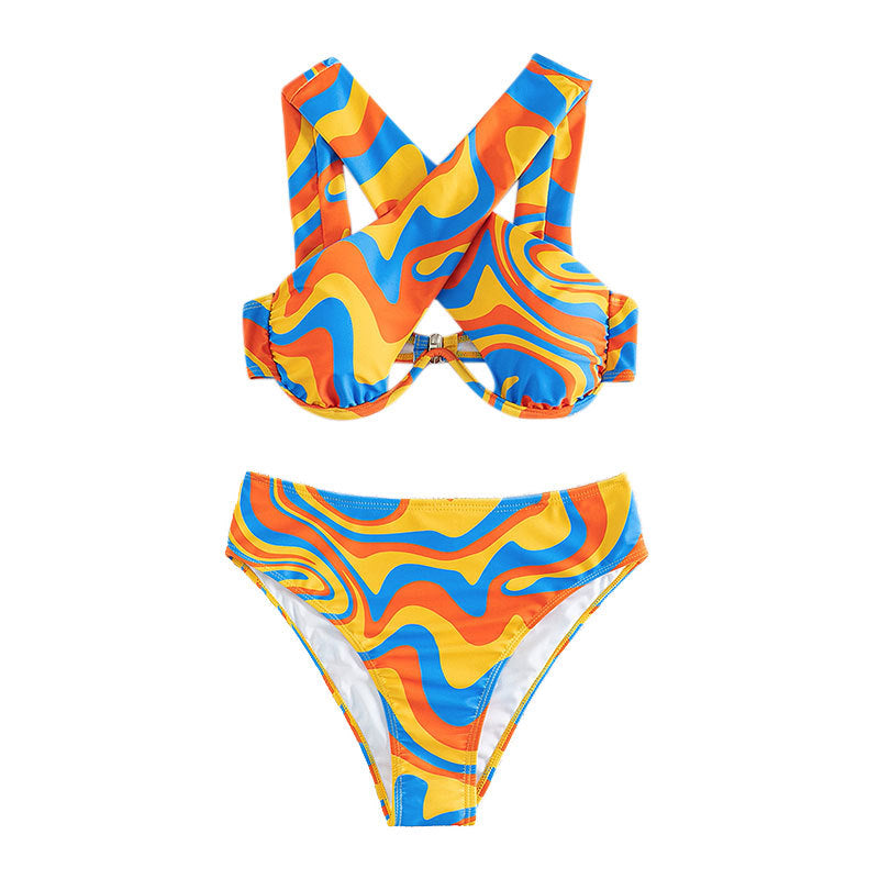 Women's Cross-halterneck Bikini Multi-color Swimsuit