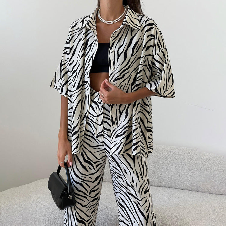 Fashion Satin Zebra Striped Suit