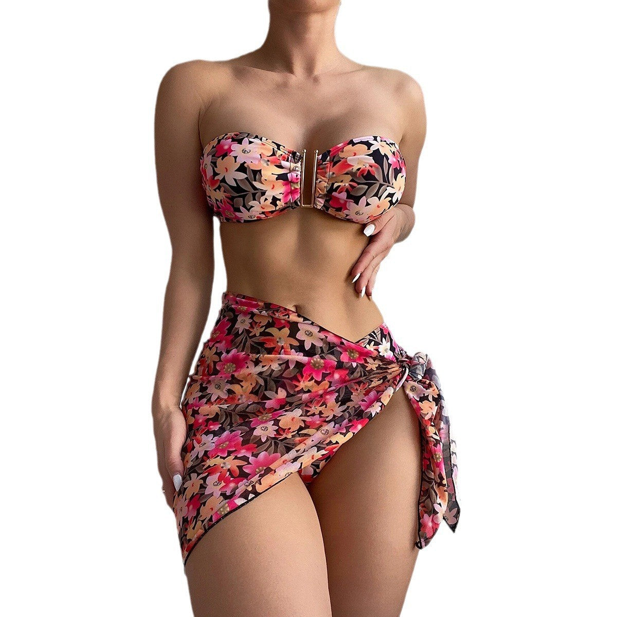 Swimwear Women's Split Metal U-shaped Three-piece Set