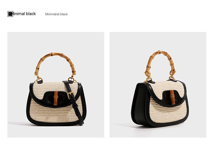 Portable Semicircle Woven Bamboo Handle Bag